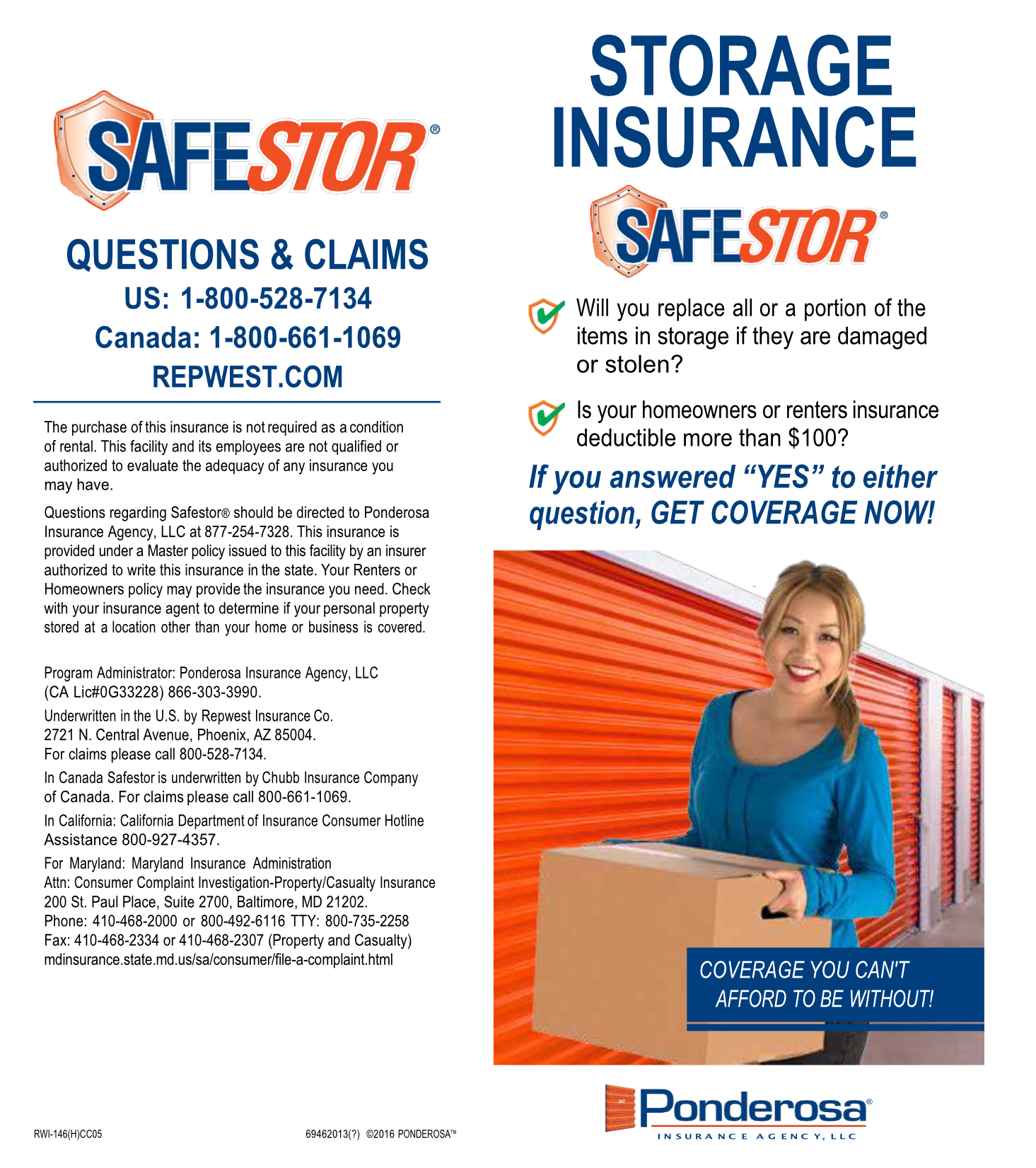 SafeStor Insurance Brochure Page 1